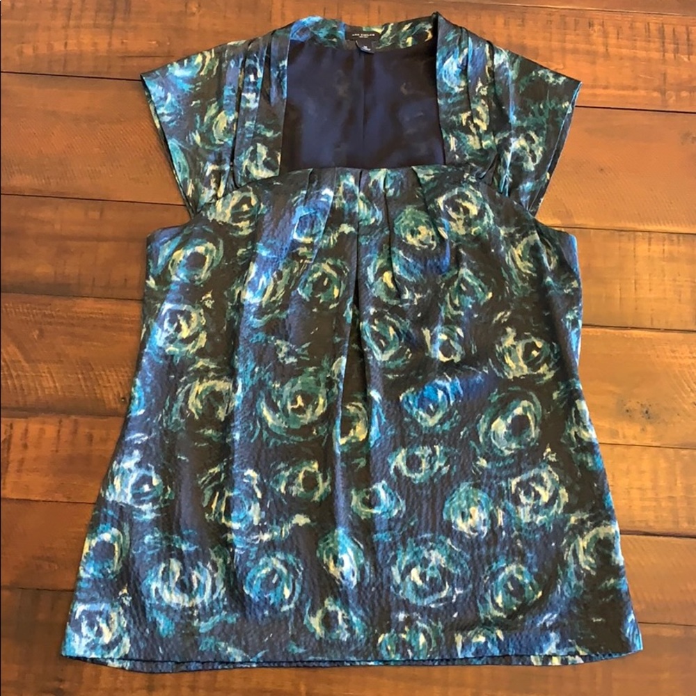 Ann Taylor square neck silk blouse with pleating